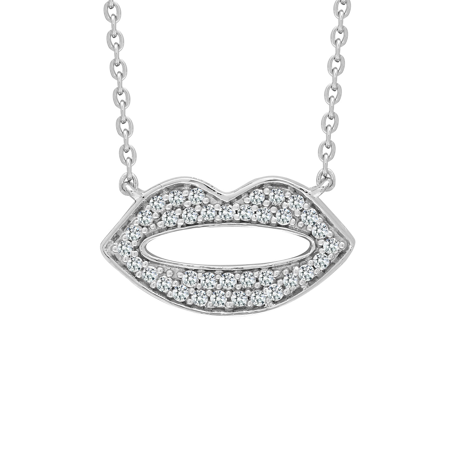 9ct White Gold  0.15ct Diamond Kiss Lips Charm Necklace - 9P157