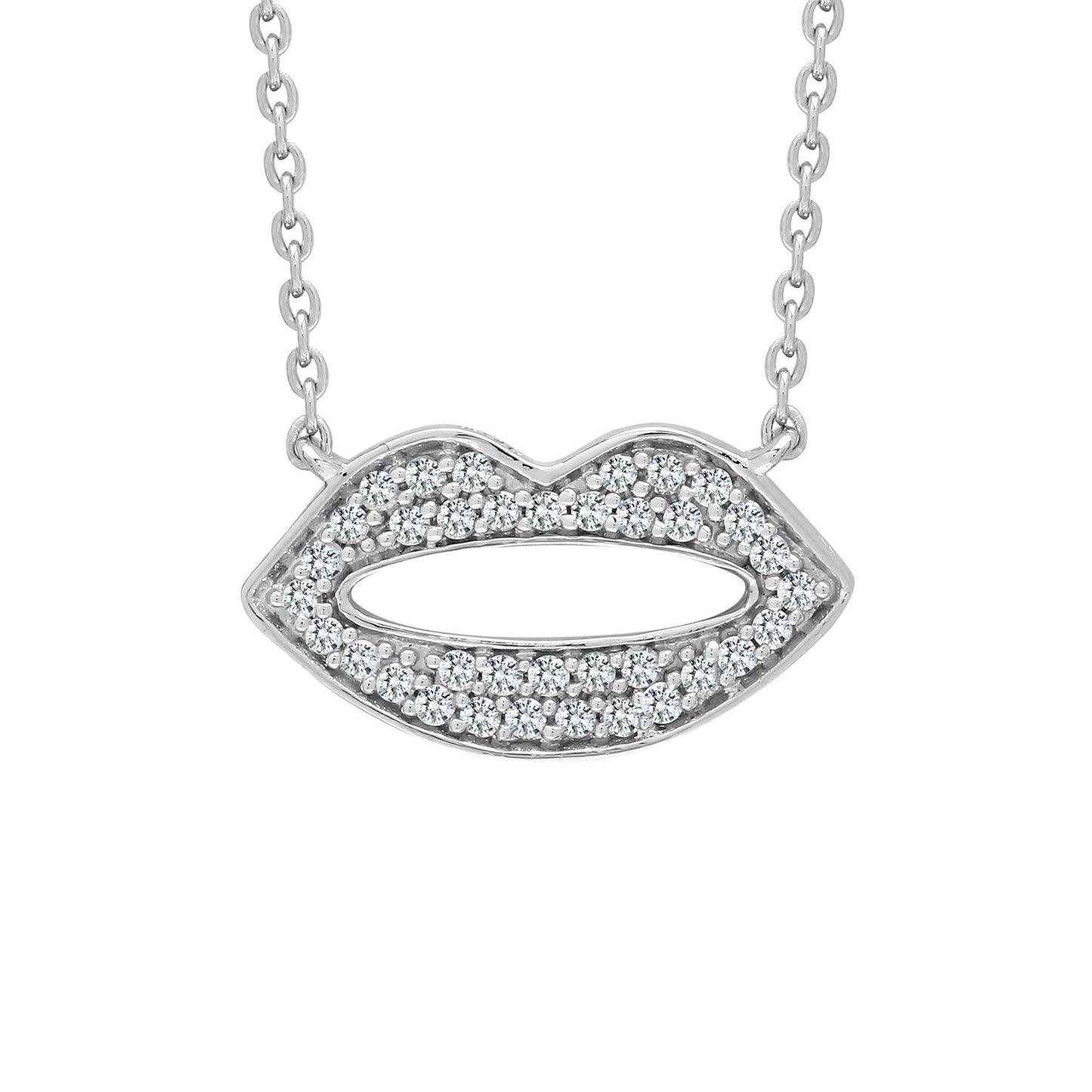 9ct White Gold  0.15ct Diamond Kiss Lips Charm Necklace - 9P157