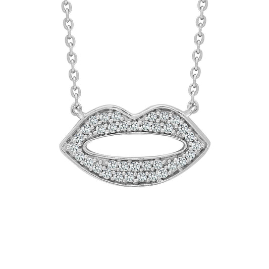 9ct White Gold  0.15ct Diamond Kiss Lips Charm Necklace - 9P157