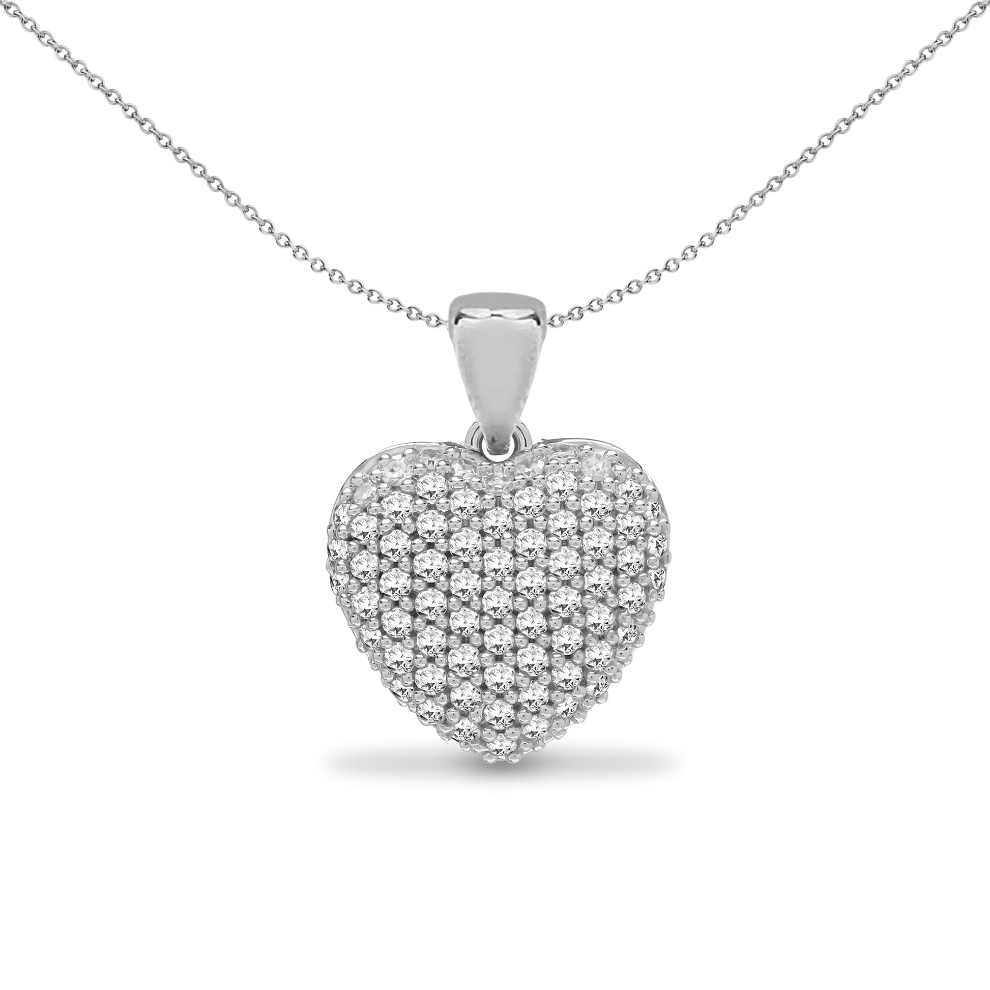 9ct White Gold  0.25ct Diamond Domed Love Heart Cluster Pendant - 9P158