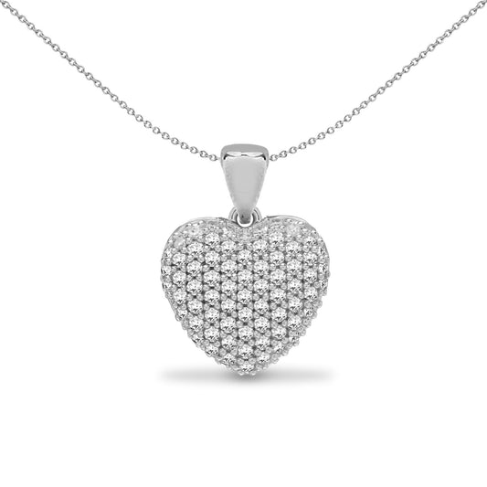 9ct White Gold  0.25ct Diamond Domed Love Heart Cluster Pendant - 9P158