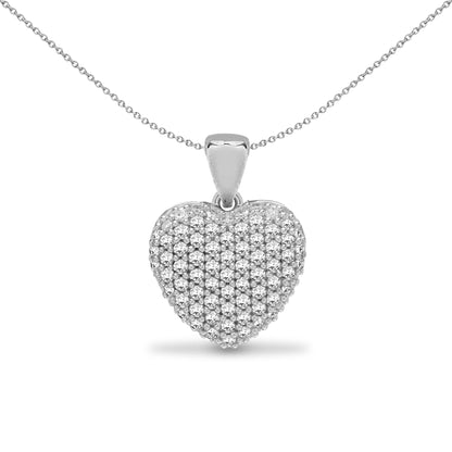 9ct White Gold  0.25ct Diamond Domed Love Heart Cluster Pendant - 9P158