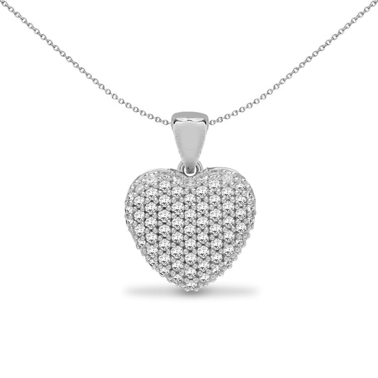 9ct White Gold  0.25ct Diamond Domed Love Heart Cluster Pendant - 9P158