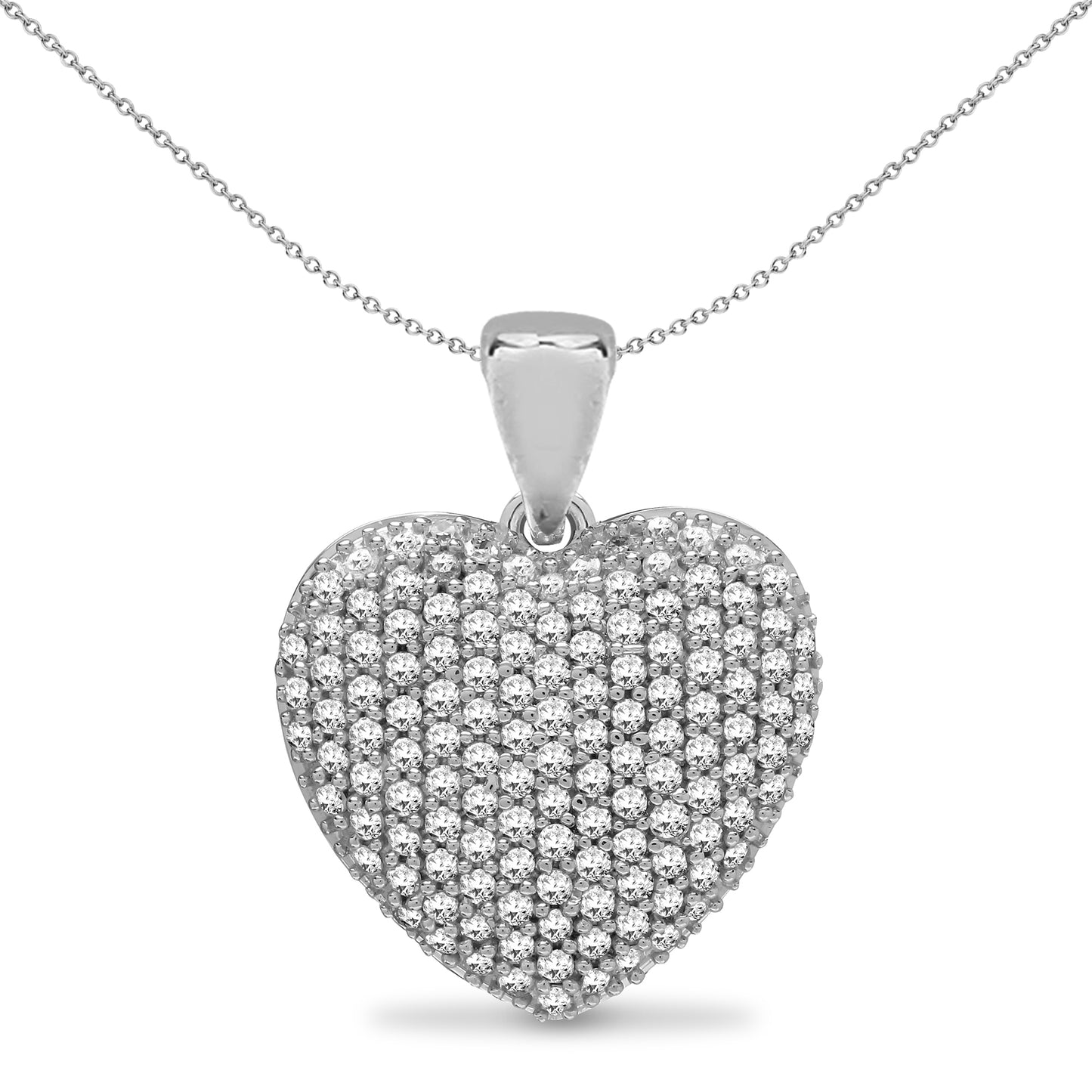 9ct White Gold  0.5ct Diamond Domed Love Heart Cluster Pendant - 9P159