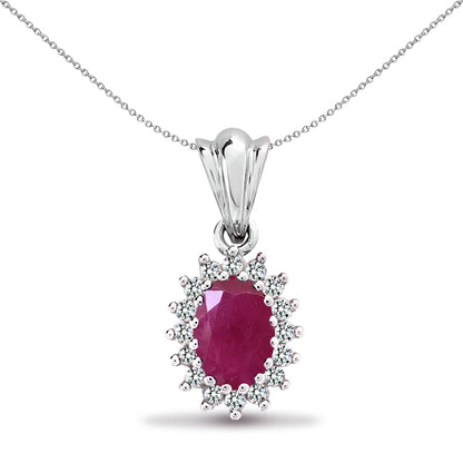 9ct White Gold  Diamond Red Ruby Royal Cluster Pendant - 9P162