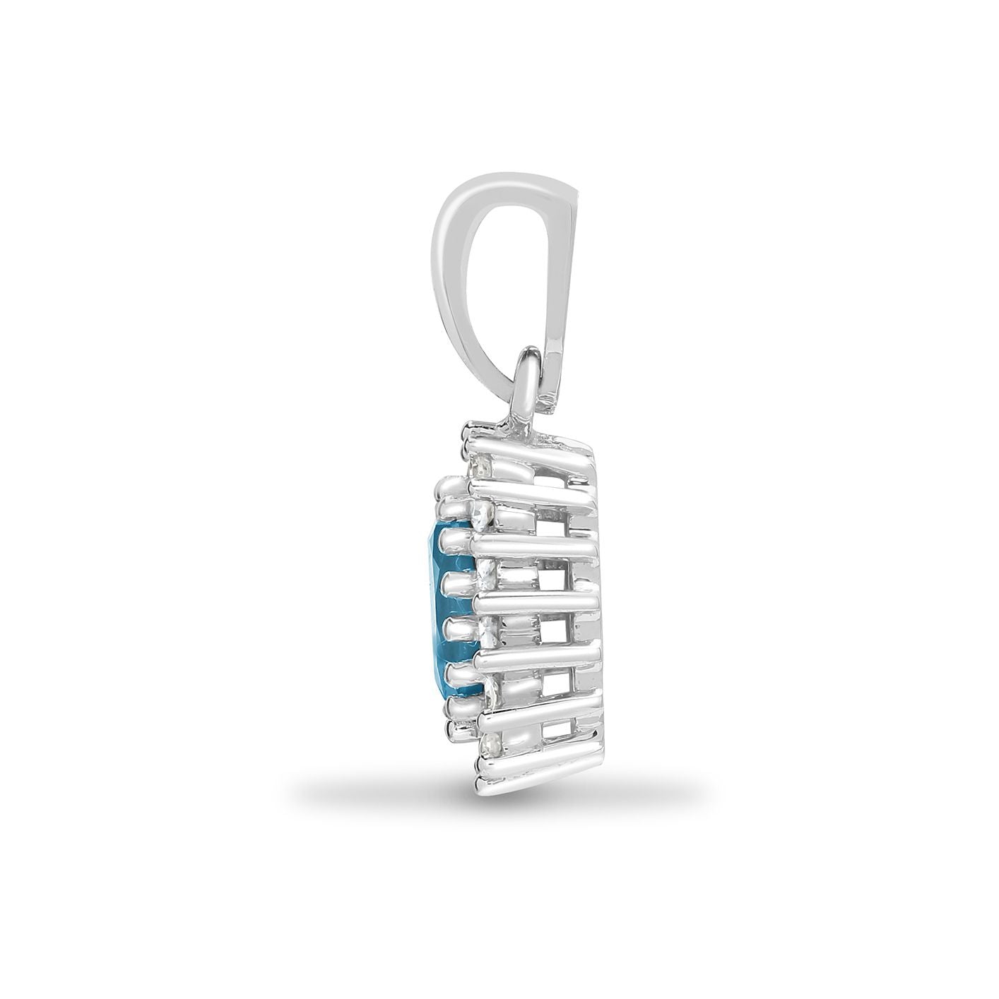 9ct White Gold  Diamond Blue Topaz Royal Cluster Pendant - 9P163