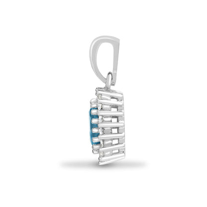 9ct White Gold  Diamond Blue Topaz Royal Cluster Pendant - 9P163