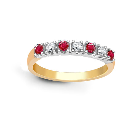 9ct 2 Colour Gold  Diamond Ruby 7 Stone Royal Eternity Ring 3mm - 9R021