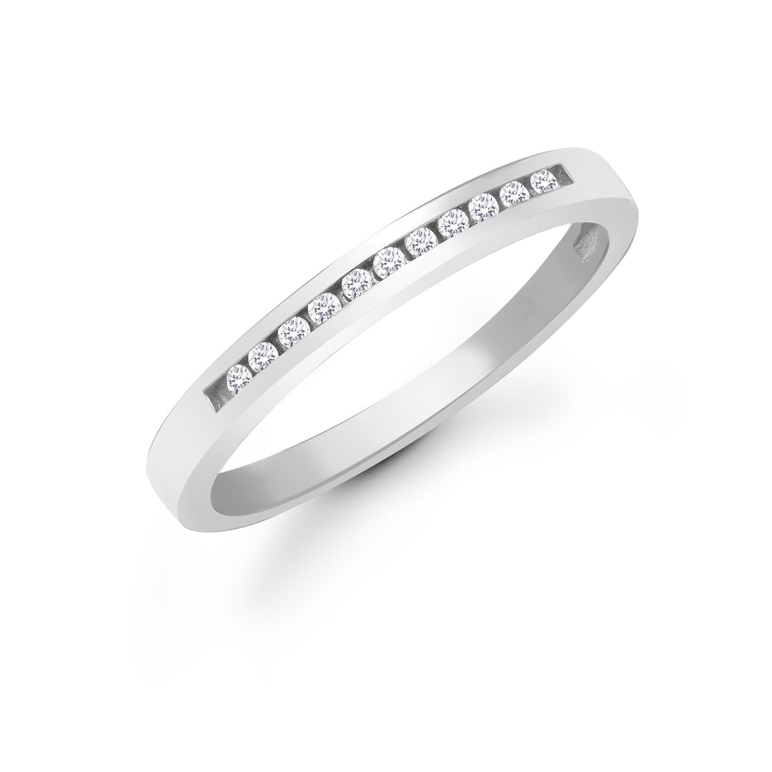9ct White Gold  0.1ct Diamond Dainty Band Eternity Ring 2.5mm - 9R025