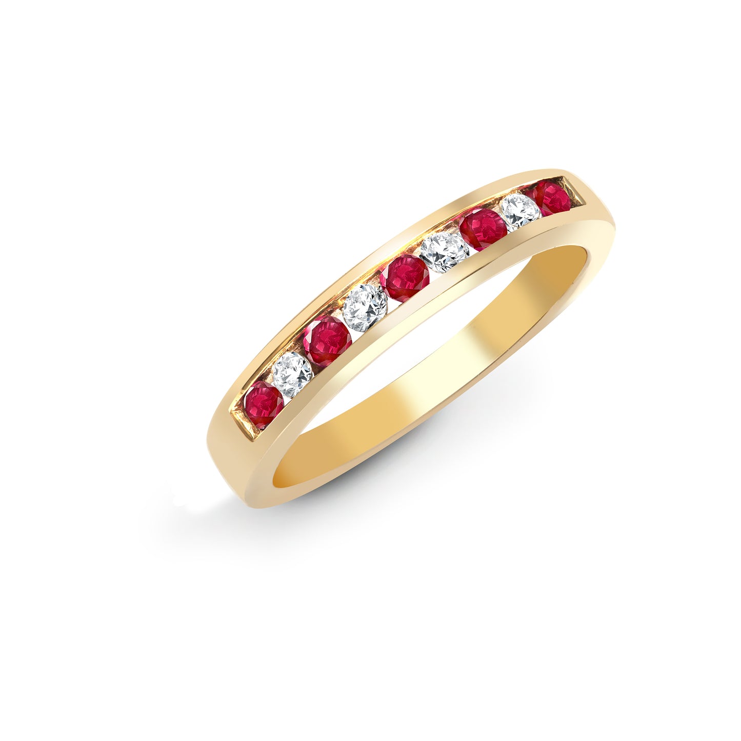 9ct Gold  Diamond Red Ruby Dainty Band Eternity Ring 3.5mm - 9R032