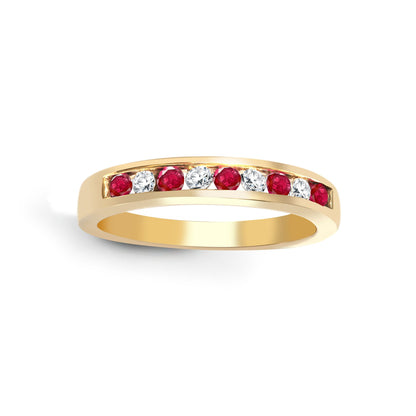 9ct Gold  Diamond Red Ruby Dainty Band Eternity Ring 3.5mm - 9R032