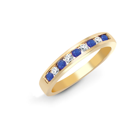 9ct Gold  Diamond Blue Sapphire Dainty Band Eternity Ring 3.5mm - 9R033