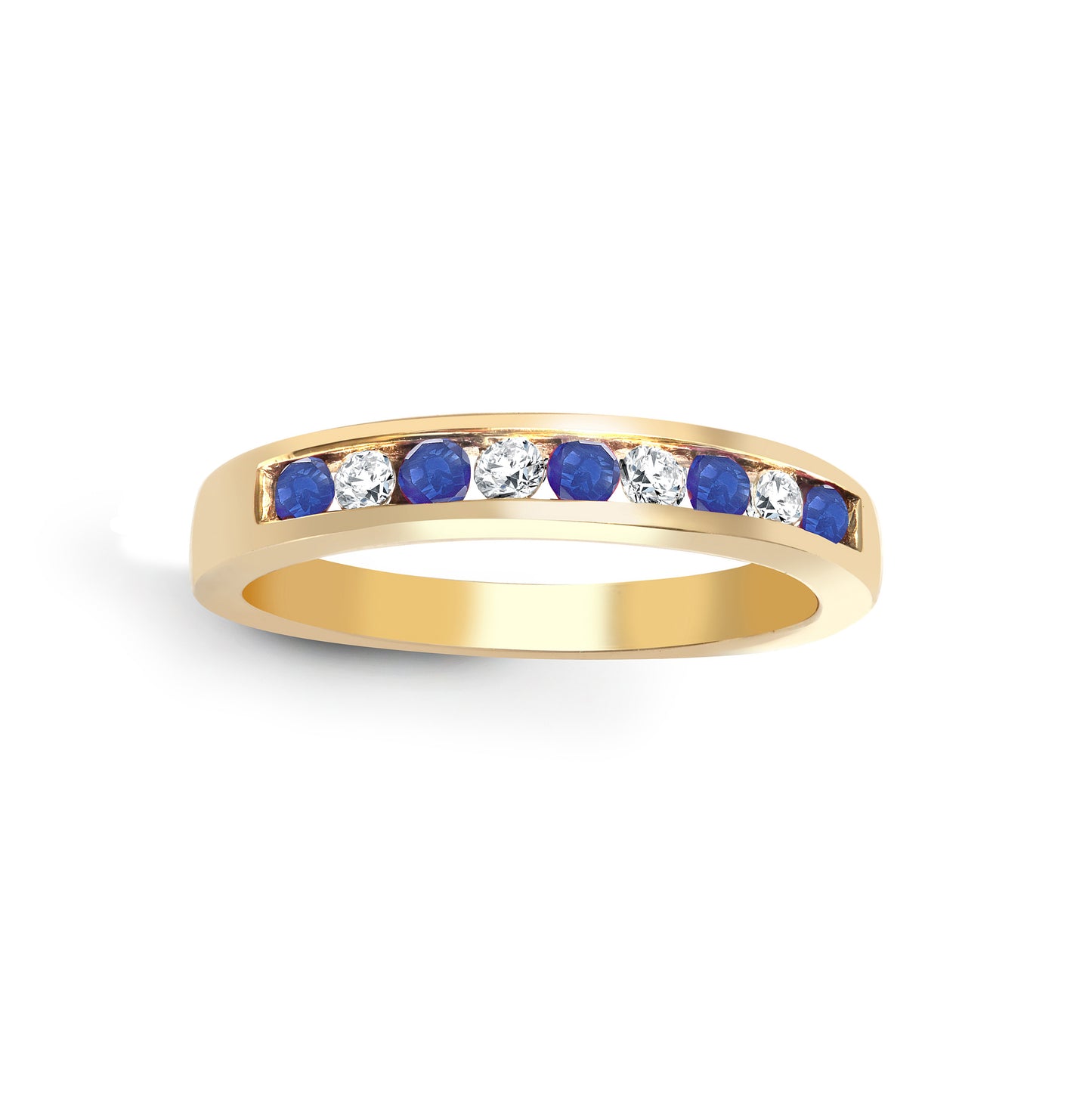 9ct Gold  Diamond Blue Sapphire Dainty Band Eternity Ring 3.5mm - 9R033