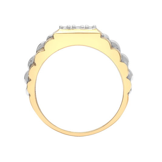 Mens 9ct 2 Colour Gold  0.5ct Diamond Watch Signet Ring 12mm - 9R096