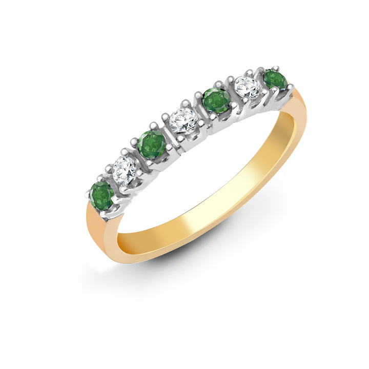 9ct 2 Colour Gold  Diamond Emerald 7 Stone Royal Eternity Ring 3mm - 9R227