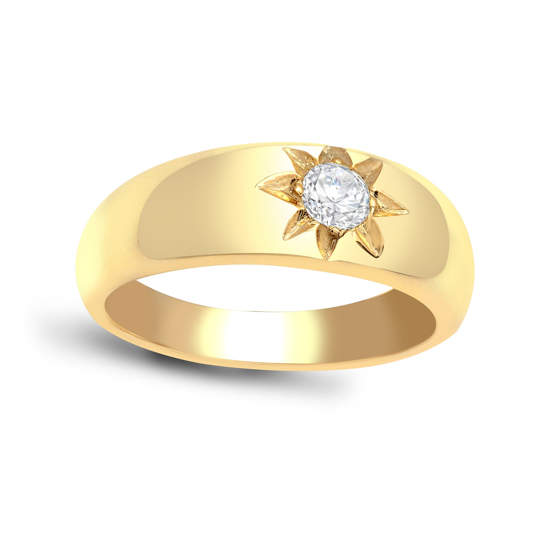 Mens 9ct Gold  0.25ct Diamond Domed Band Solitaire Ring 7mm - 9R248