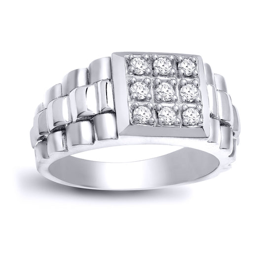 Mens 9ct White Gold  0.5ct Diamond Watch Signet Ring 12mm - 9R253