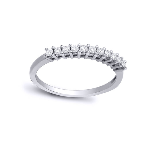 9ct White Gold  Diamond Dainty 11 Stone Half Eternity Ring 2mm - 9R351