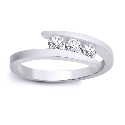 9ct White Gold  0.5ct Diamond Crossover Wrap Trilogy Ring 6mm - 9R356