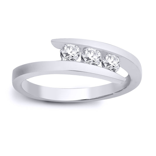 9ct White Gold  0.5ct Diamond Crossover Wrap Trilogy Ring 6mm - 9R356