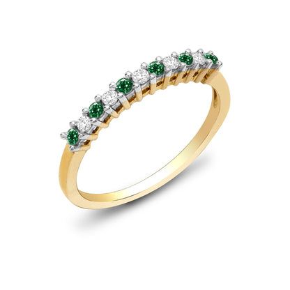 9ct Gold  Diamond Green Emerald 11 Stone Royal Eternity Ring 2mm - 9R385