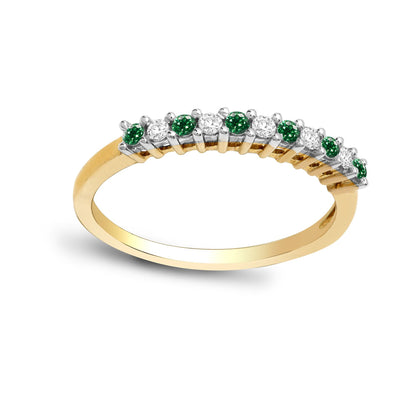9ct Gold  Diamond Green Emerald 11 Stone Royal Eternity Ring 2mm - 9R385