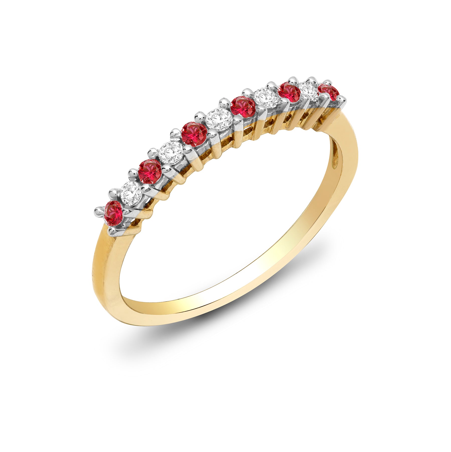 9ct Gold  Diamond Red Ruby 11 Stone Royal Eternity Ring 2mm - 9R386