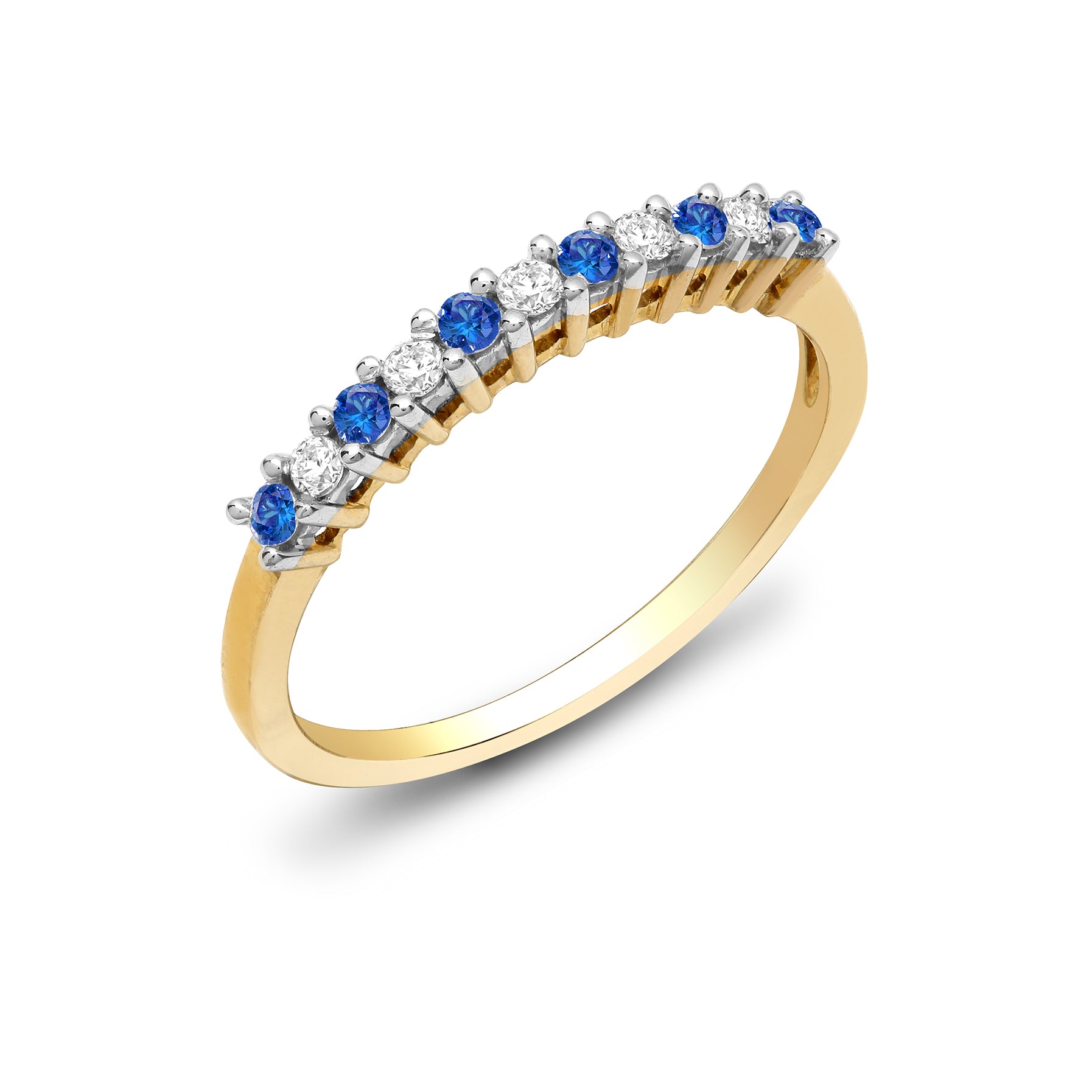 9ct Gold  Diamond Blue Sapphire 11 Stone Royal Eternity Ring 2mm - 9R387