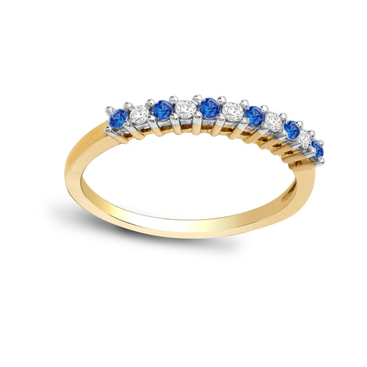 9ct Gold  Diamond Blue Sapphire 11 Stone Royal Eternity Ring 2mm - 9R387