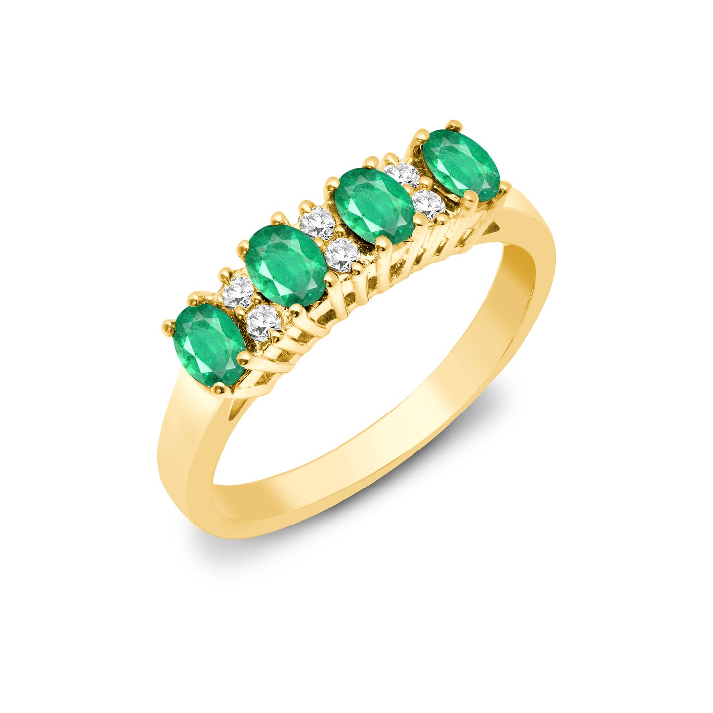 9ct Gold  Diamond Green Emerald Quadrilogy Eternity Ring 4mm - 9R391