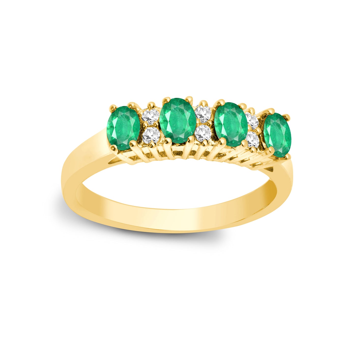 9ct Gold  Diamond Green Emerald Quadrilogy Eternity Ring 4mm - 9R391