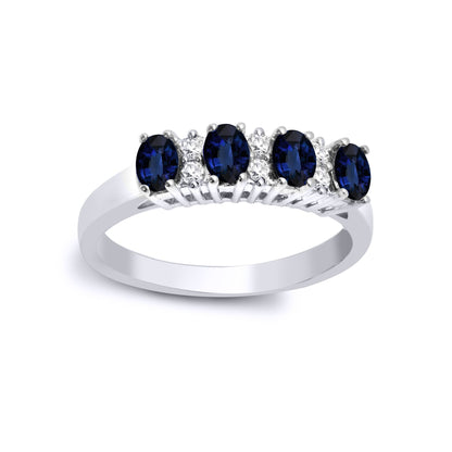 9ct White Gold  Diamond Blue Sapphire Quadrilogy Eternity Ring 4mm - 9R393