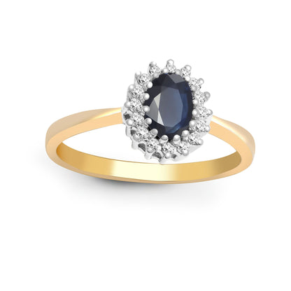 9ct Gold  Diamond Blue Sapphire Classic Royal Cluster Ring 9mm - 9R401