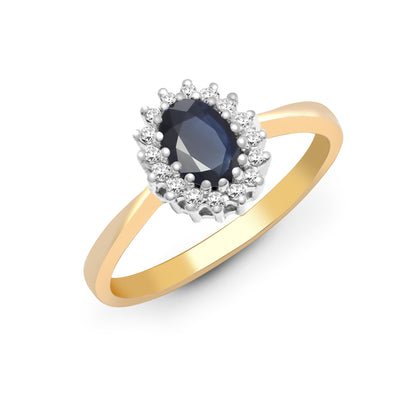 9ct Gold  Diamond Blue Sapphire Classic Royal Cluster Ring 9mm - 9R401