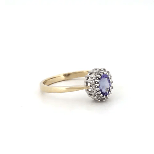 9ct Gold  Diamond Lilac Tanzanite Classic Royal Cluster Ring 9mm - 9R403