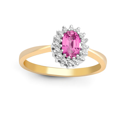 9ct Gold  Diamond Pink Sapphire Classic Royal Cluster Ring 9mm - 9R404