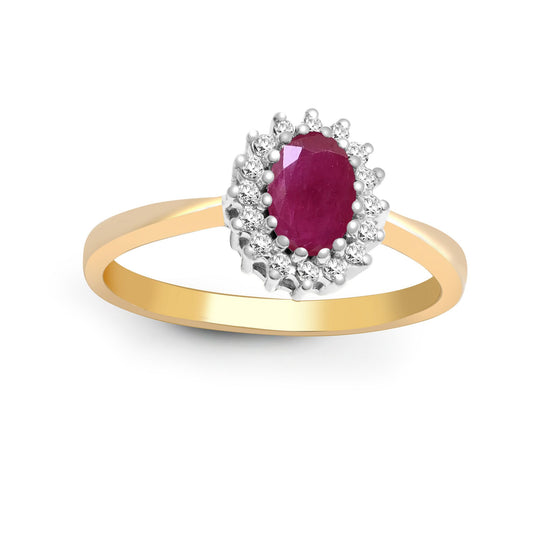 9ct Gold  Diamond Red Ruby Classic Royal Cluster Ring 9mm - 9R405