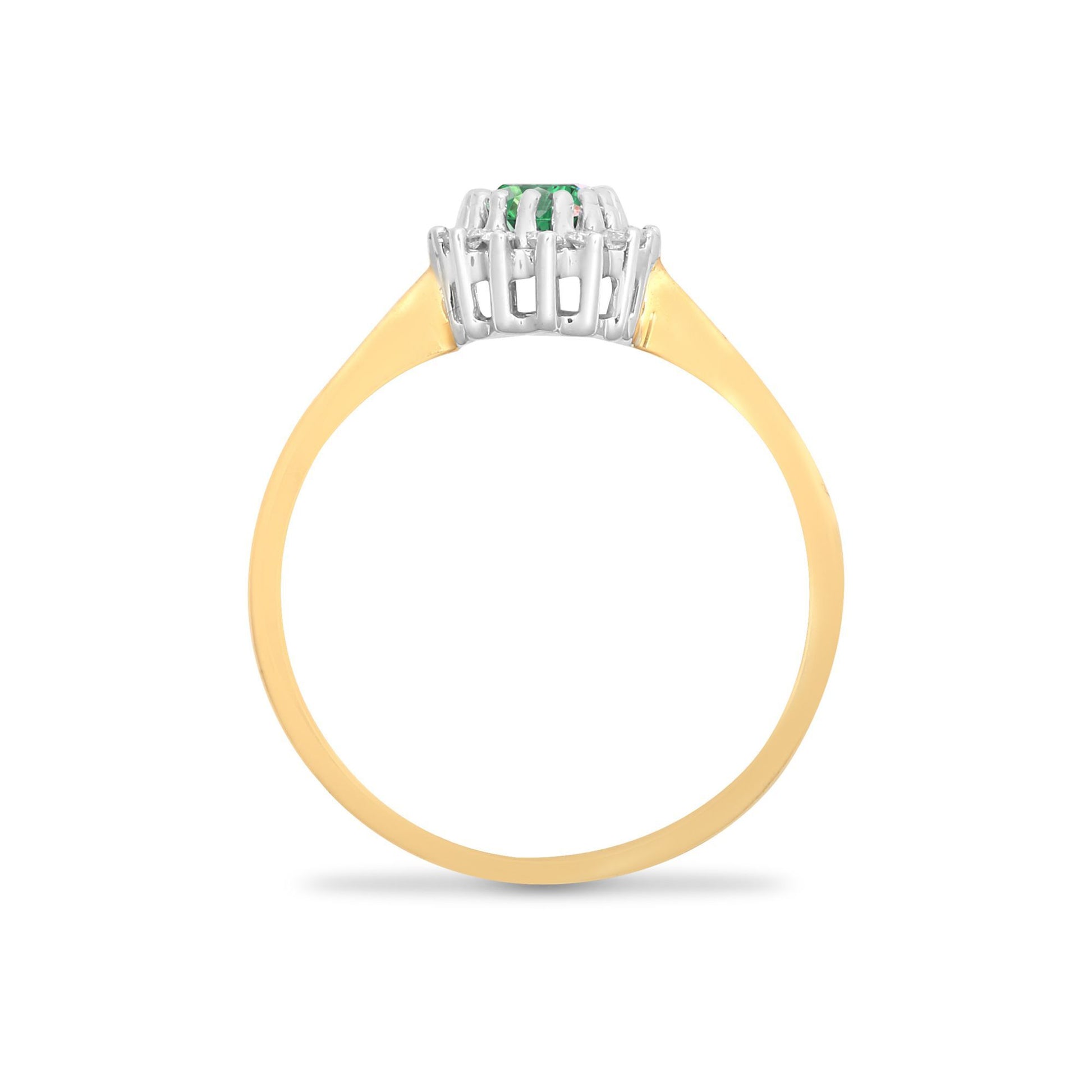 9ct Gold  Diamond Green Emerald Classic Royal Cluster Ring 9mm - 9R406