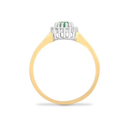9ct Gold  Diamond Green Emerald Classic Royal Cluster Ring 9mm - 9R406