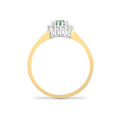 9ct Gold  Diamond Green Emerald Classic Royal Cluster Ring 9mm - 9R406
