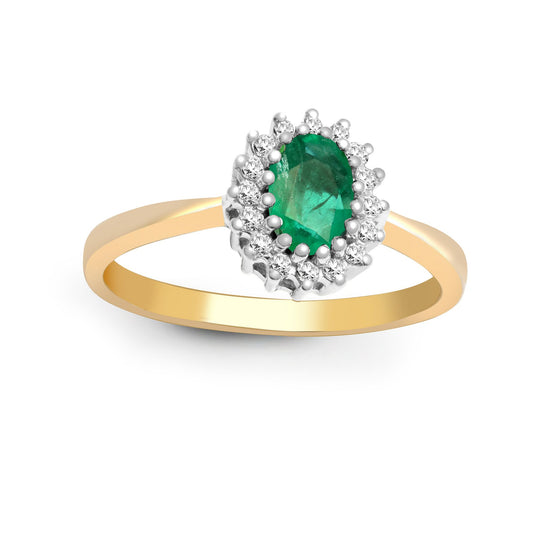 9ct Gold  Diamond Green Emerald Classic Royal Cluster Ring 9mm - 9R406