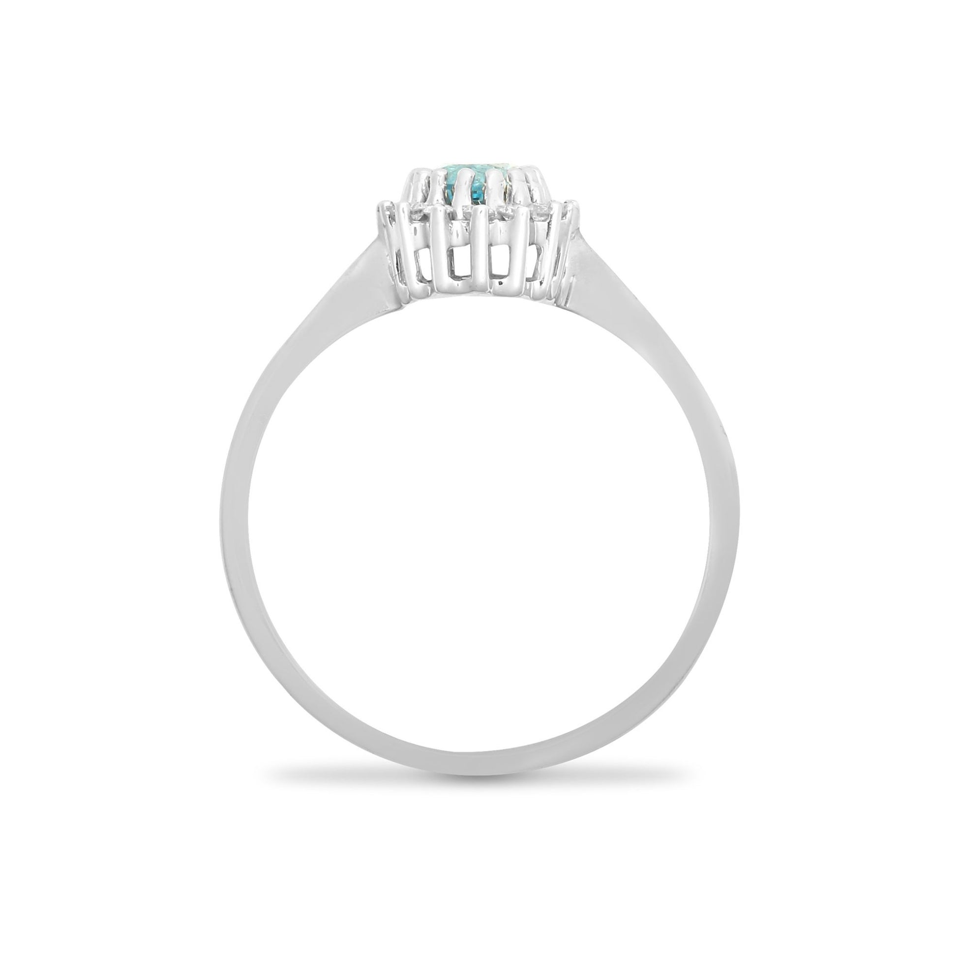 9ct White Gold  Diamond Blue Topaz Classic Royal Cluster Ring 9mm - 9R410