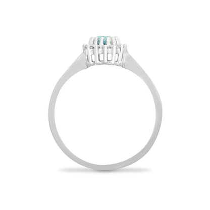 9ct White Gold  Diamond Blue Topaz Classic Royal Cluster Ring 9mm - 9R410