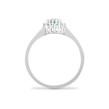 9ct White Gold  Diamond Blue Topaz Classic Royal Cluster Ring 9mm - 9R410