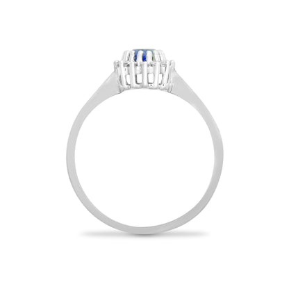 9ct White Gold  Diamond Sapphire Classic Royal Cluster Ring 9mm - 9R411