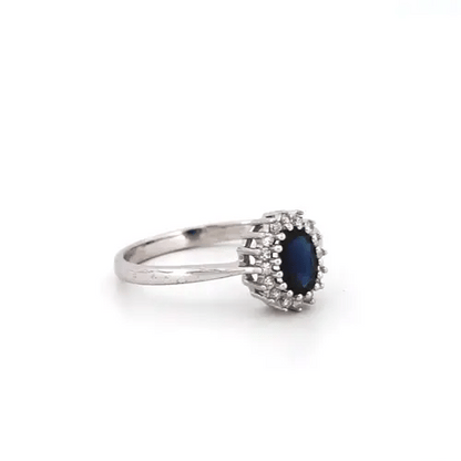 9ct White Gold  Diamond Sapphire Classic Royal Cluster Ring 9mm - 9R411