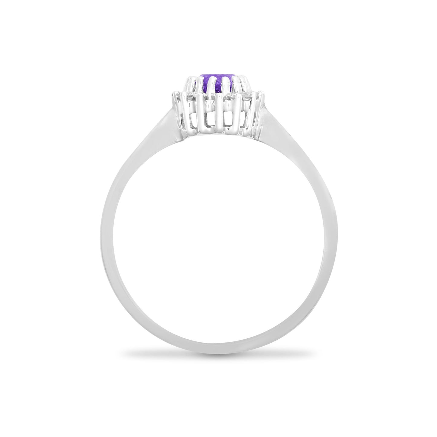 9ct White Gold  Diamond Amethyst Classic Royal Cluster Ring 9mm - 9R412