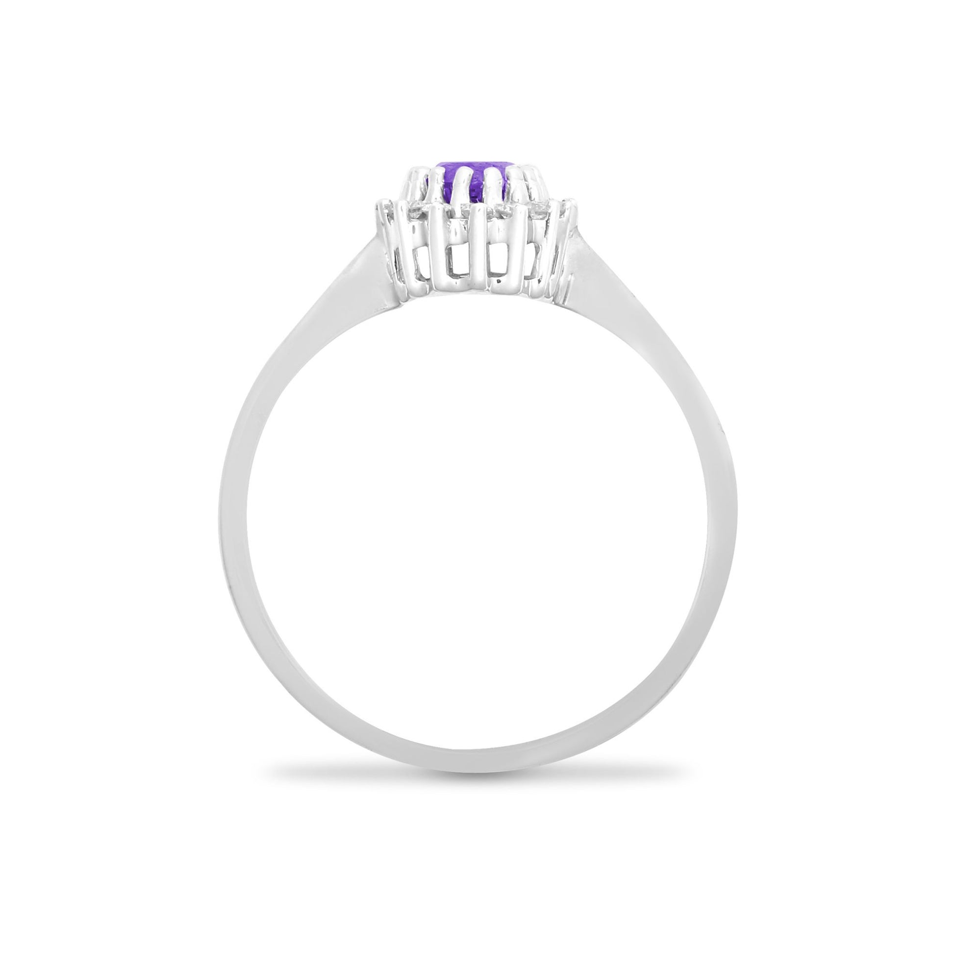 9ct White Gold  Diamond Amethyst Classic Royal Cluster Ring 9mm - 9R412