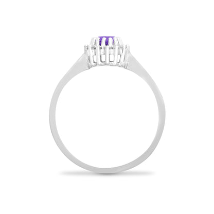 9ct White Gold  Diamond Amethyst Classic Royal Cluster Ring 9mm - 9R412