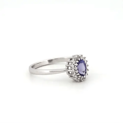 9ct White Gold  Diamond Tanzanite Classic Royal Cluster Ring 9mm - 9R413